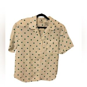 Vintage Cymbrion White with teal polka dot blouse size 14